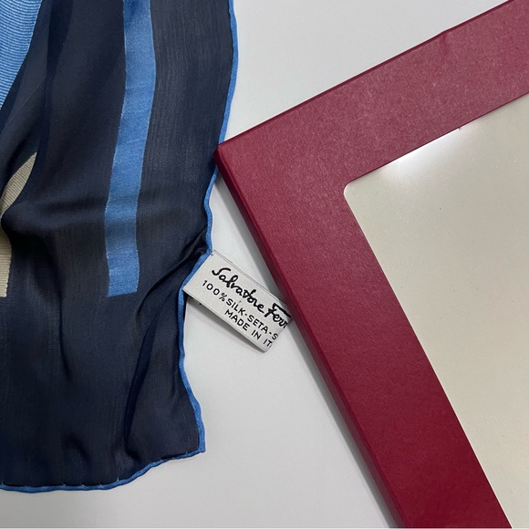 Salvatore Ferragamo Silk Scarf 60" X 16.5" Blue & Beige - Picture 7 of 10